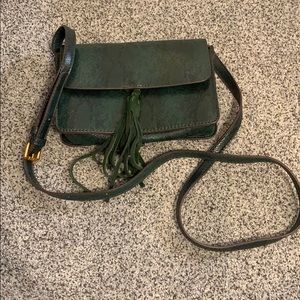 Green faux leather crossbody with tassel